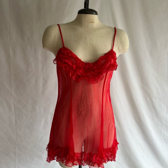 Vintage Ruffle Sheer Nightgown Robe Set Size L Sabrina Carpenter Style Teddy - Picture 7 of 12